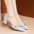 Korean Style Elegant Thick High Heel Pointed Shoes Sandals