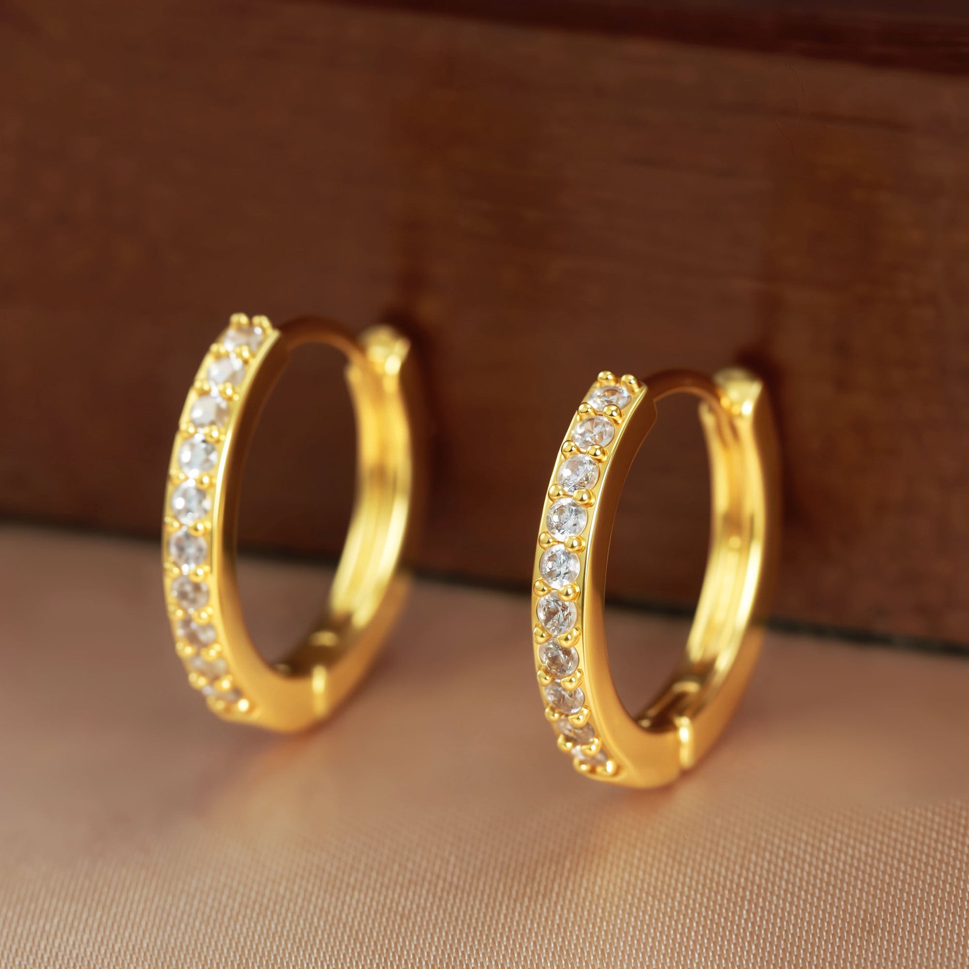 New Exquisite Gold Plated Swing Drop Rhinestone Oval Hoop Sterling Earrings Pair