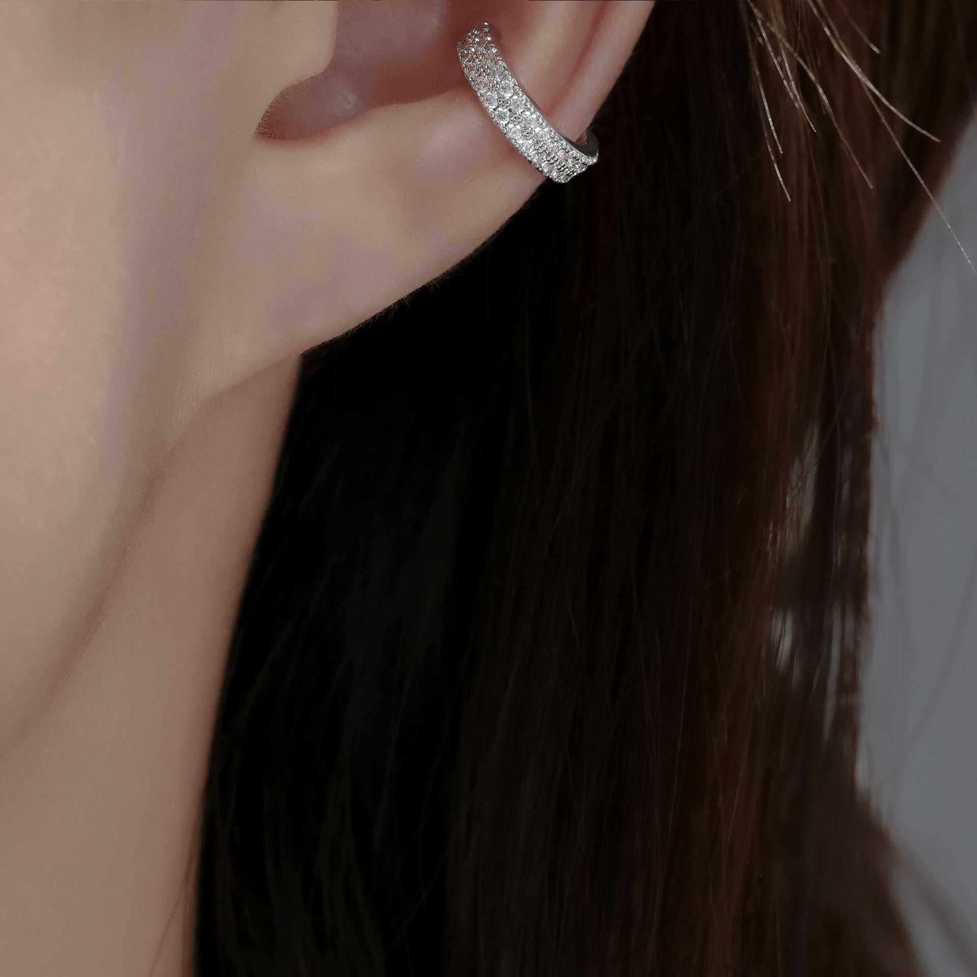 Rhinestone Sterling Hoop Cluster 2 Styles 1 Side 1 Pcs Clip-On Non-pierced Ear