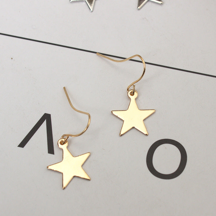 Exquisite Gold Silver Star Sterling Geometric Flake Pentagram Star Wire Hook Earrings