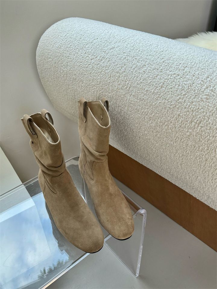 French Style Retro Frosted High Sleeve Western Cowboy Round Head Boot