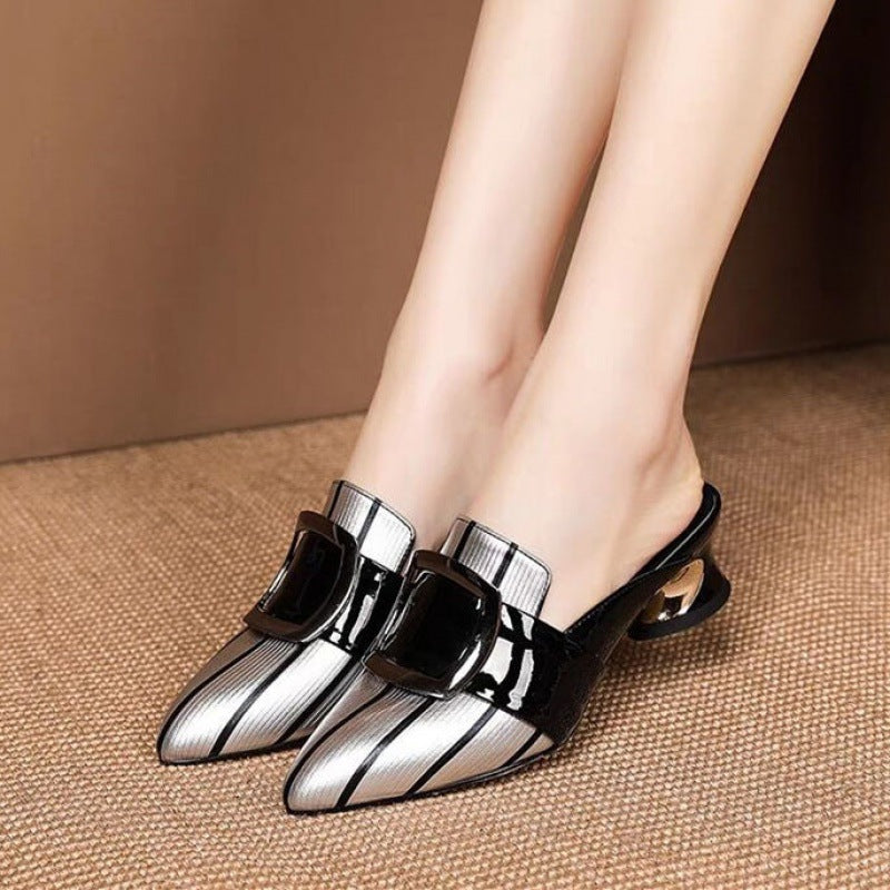 NYC US Style Square Head Thick Heel Sandals Slip On Slippers
