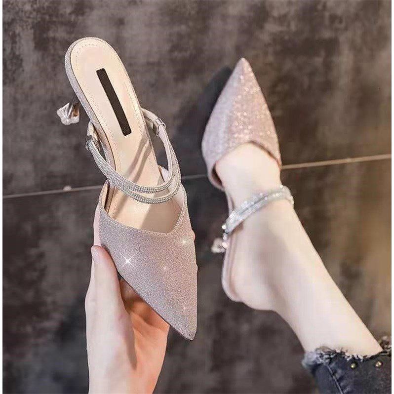 French Style Elegant Metallic Thin Stiletto Heels Slip-On Shoes