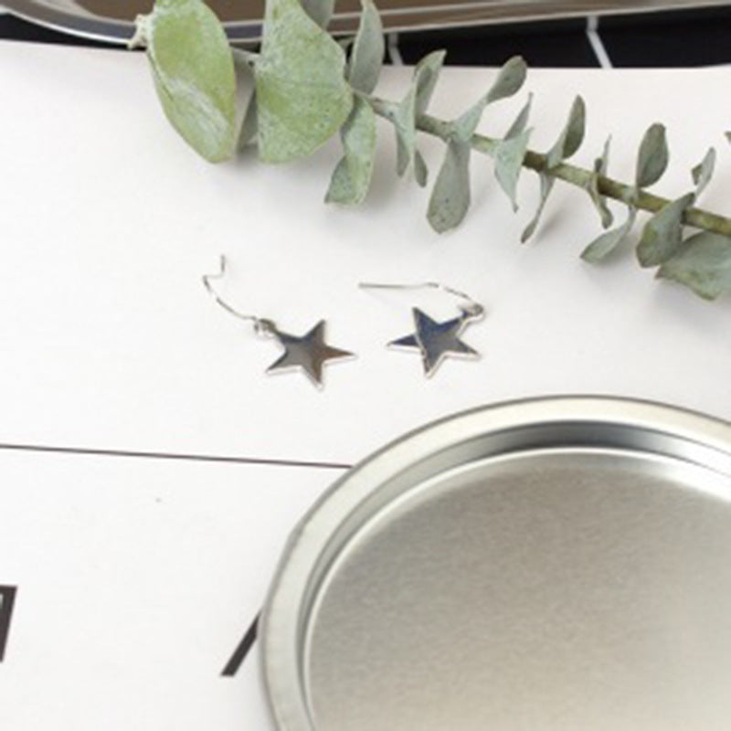 Exquisite Gold Silver Star Sterling Geometric Flake Pentagram Star Wire Hook Earrings