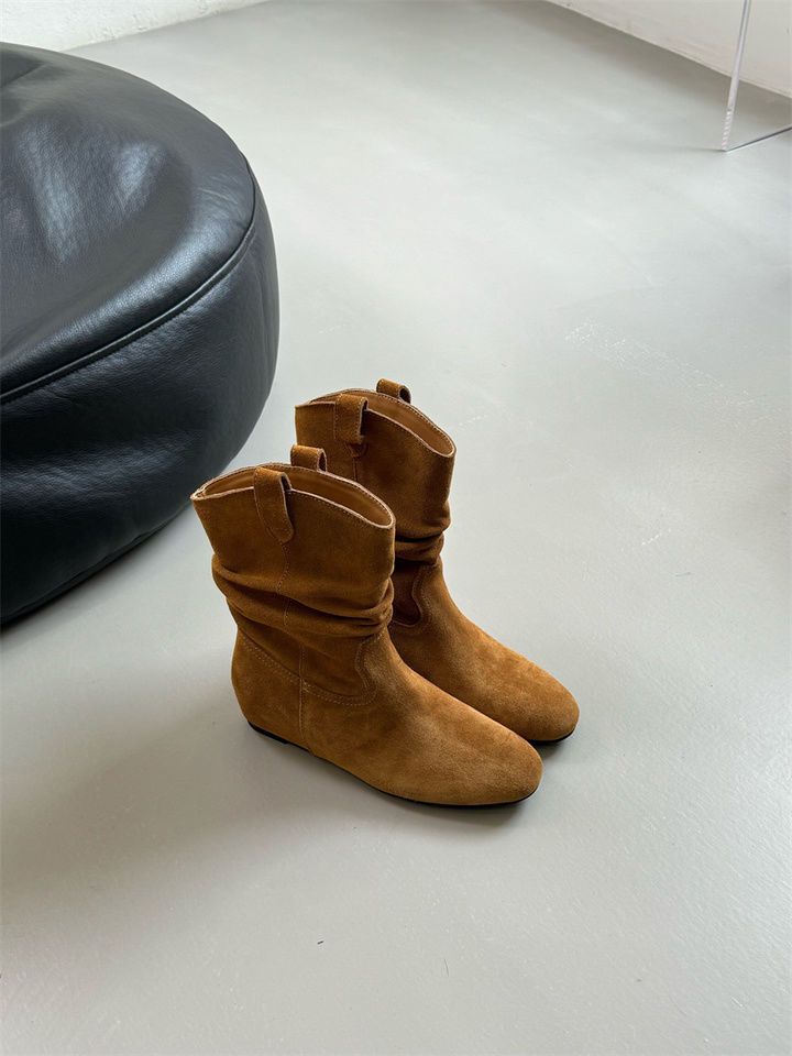 French Style Retro Frosted High Sleeve Western Cowboy Round Head Boot