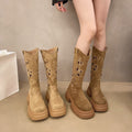 American Style Platform Heel Round Head Slip On Mid Calf Cowgirl Boot