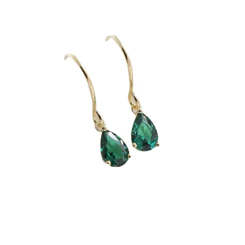 Handmade Emerald Water Drop Zircon 925 Silver 14K Gold Earrings