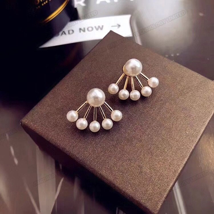 Elegant 925 Sterling Imitation Pearl Drop Shaped Stud Pin Earrings