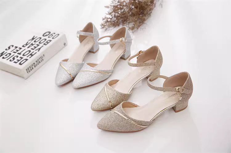 Korean Style Elegant Thick High Heel Pointed Shoes Sandals
