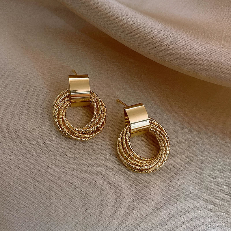 Elegant Exquisite Retro Two Tone  Gold Wind Leaf Sterling Stud Drop Earrings
