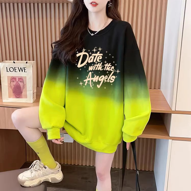 American Splicing Printed Loose Gradient Long Sleeve Hoodies