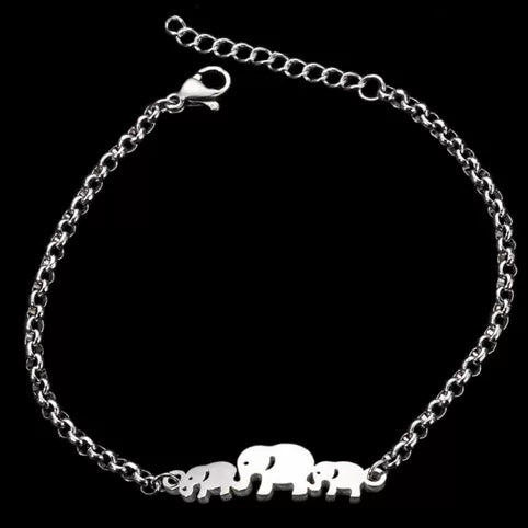 Gold Titanium S Steel / Rose Gold Moon Star Elephant Adjustable Charm Chain Cuff Bracelet