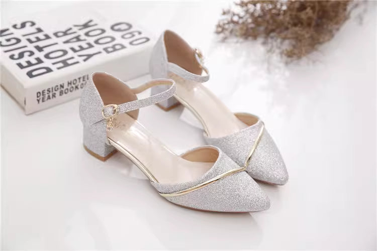 Korean Style Elegant Thick High Heel Pointed Shoes Sandals