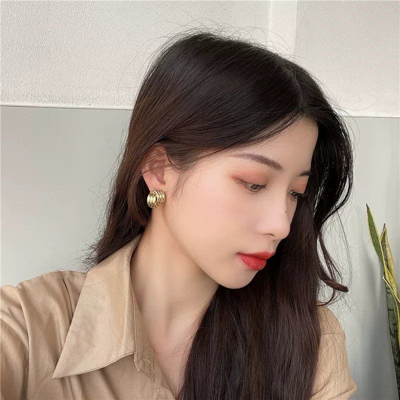 Elegant Exquisite Retro Two Tone  Gold Wind Leaf Sterling Stud Drop Earrings