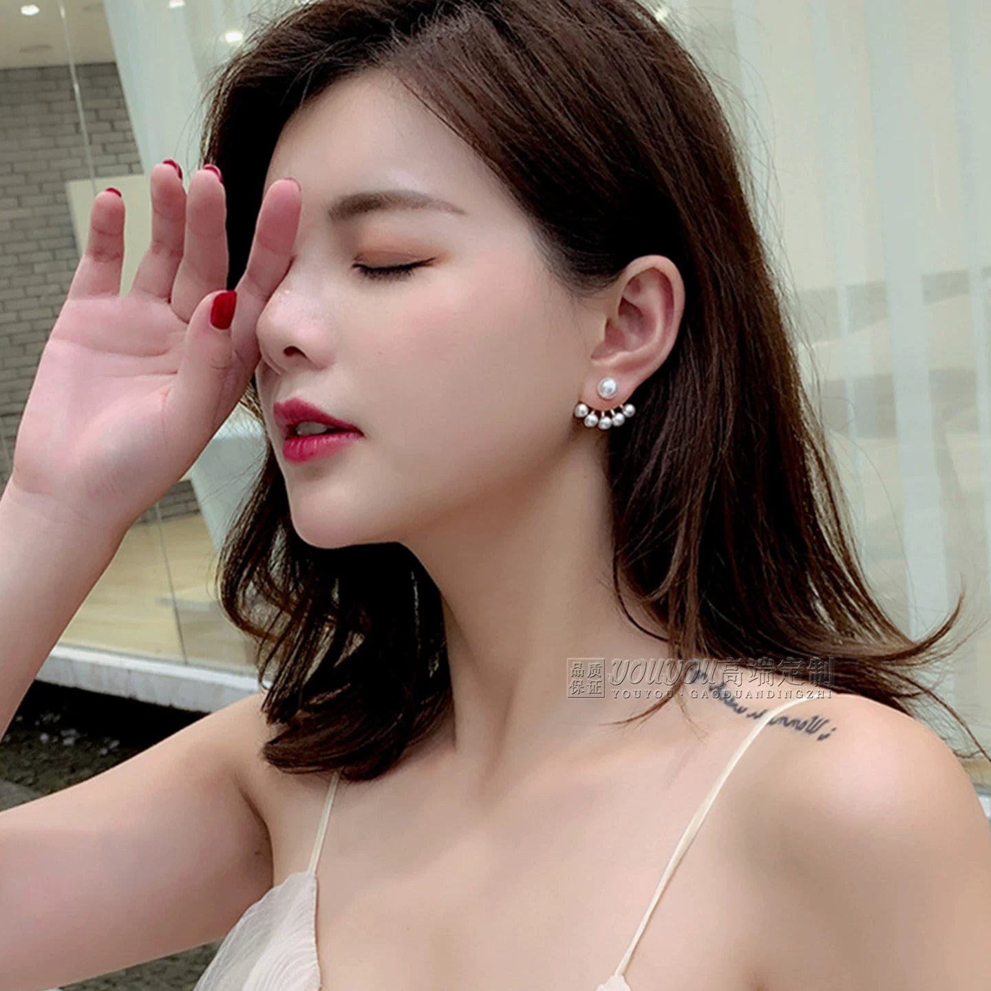 Elegant 925 Sterling Imitation Pearl Drop Shaped Stud Pin Earrings