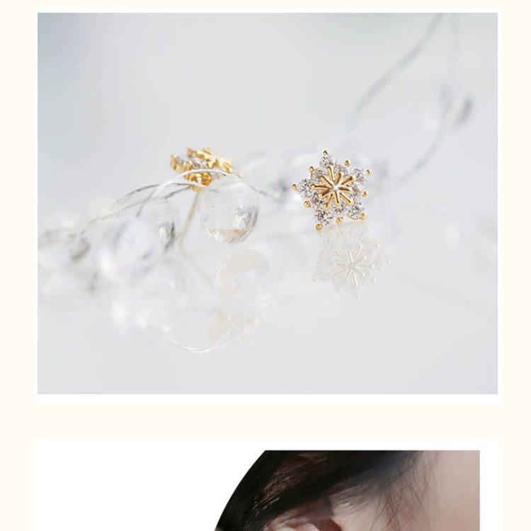 Elegant Dazzling Premium 925 Sterling Silver Snow Flake Floral Stud Earrings