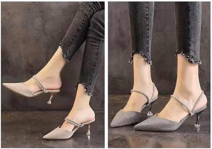 French Style Elegant Metallic Thin Stiletto Heels Slip-On Shoes