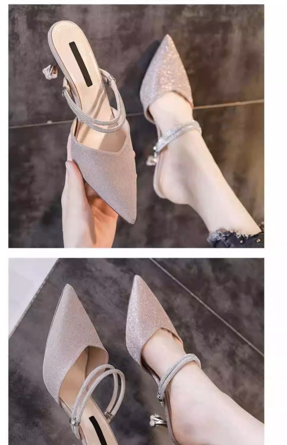French Style Elegant Metallic Thin Stiletto Heels Slip-On Shoes