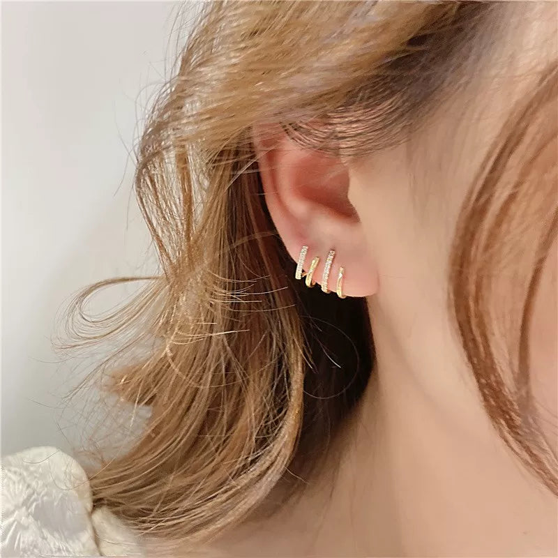 Elegant Korean Style Retro Double Hoop Rhinestone Claw 925 Sterling Stud Earrings