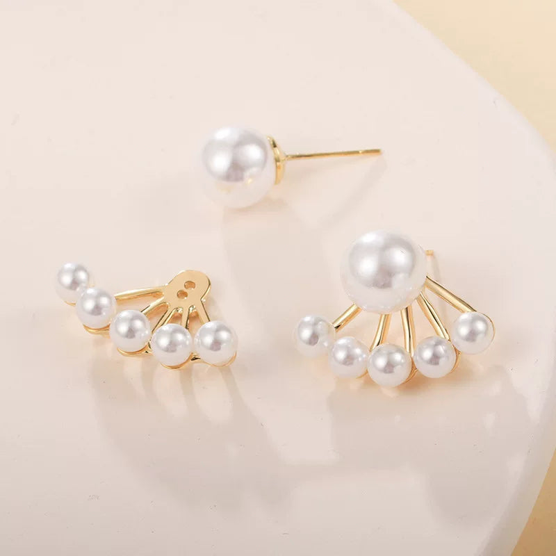 Elegant 925 Sterling Imitation Pearl Drop Shaped Stud Pin Earrings