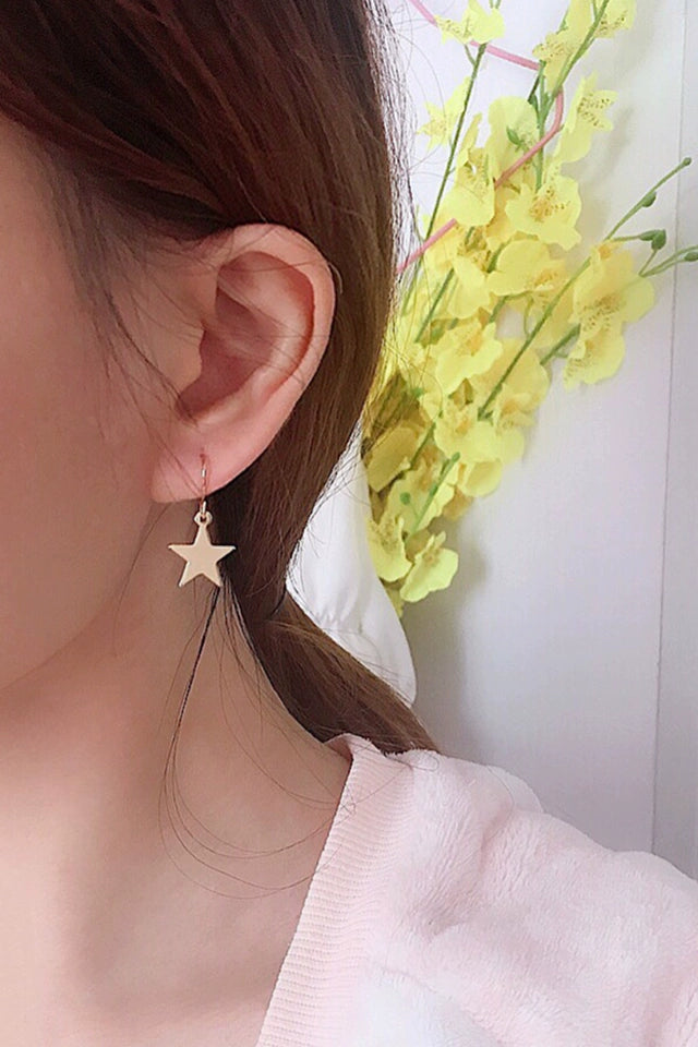 Exquisite Gold Silver Star Sterling Geometric Flake Pentagram Star Wire Hook Earrings