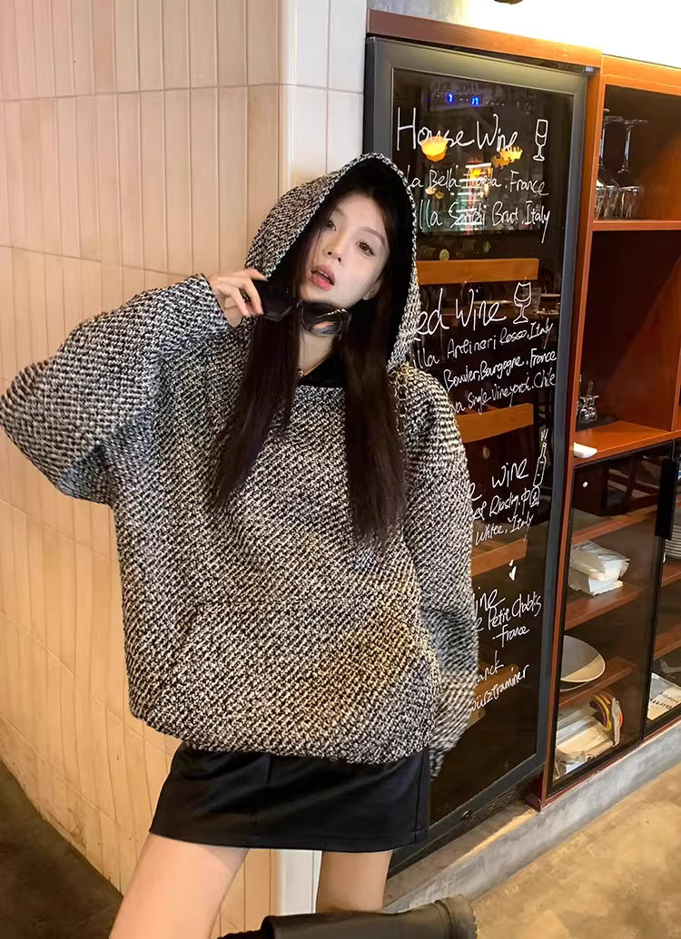 American Retro Woman Casual Streetwear Long Sleeve Loose Hoodies Pullovers