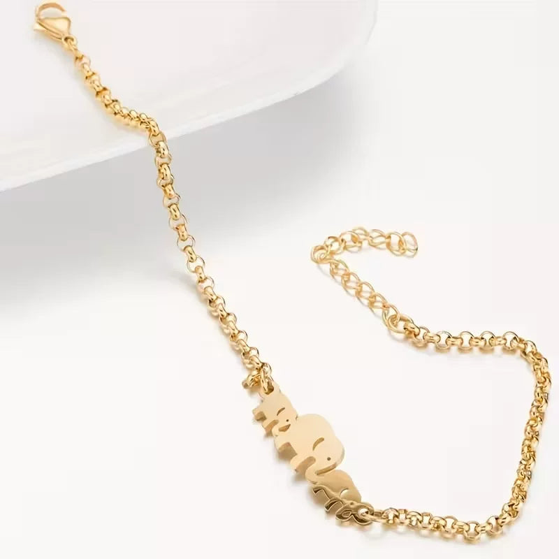 Gold Titanium S Steel / Rose Gold Moon Star Elephant Adjustable Charm Chain Cuff Bracelet