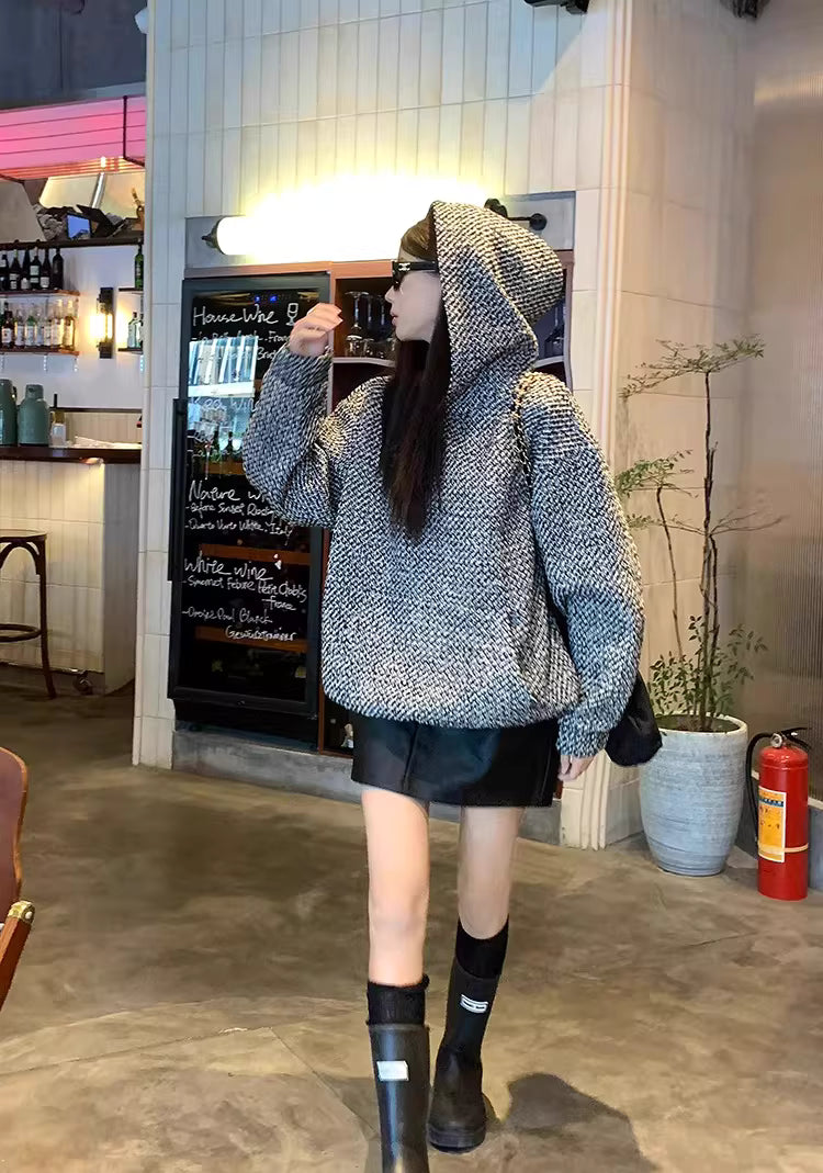 American Retro Woman Casual Streetwear Long Sleeve Loose Hoodies Pullovers