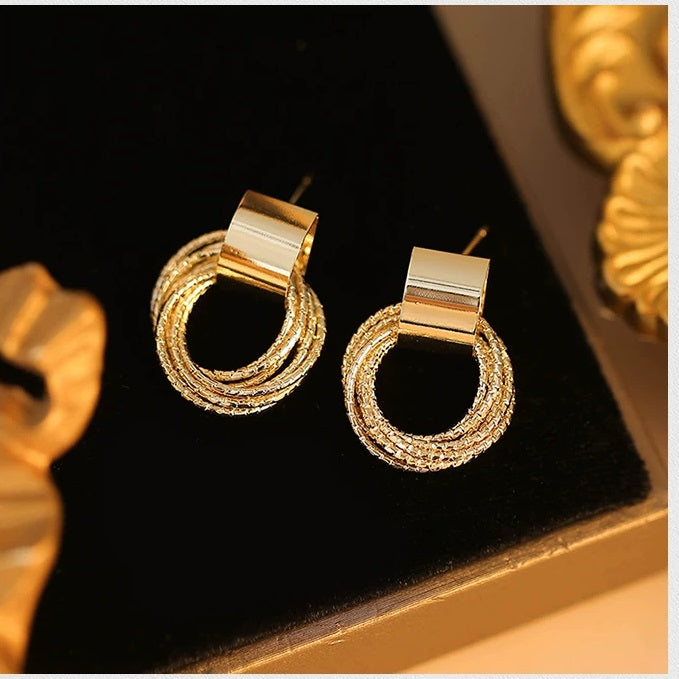 Elegant Exquisite Retro Two Tone  Gold Wind Leaf Sterling Stud Drop Earrings