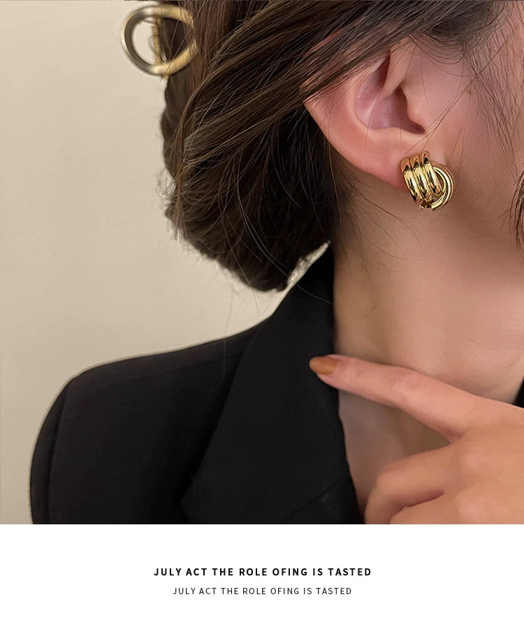 Elegant Exquisite Retro Two Tone  Gold Wind Leaf Sterling Stud Drop Earrings