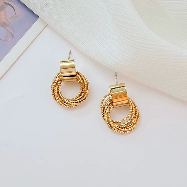 Elegant Exquisite Retro Two Tone  Gold Wind Leaf Sterling Stud Drop Earrings