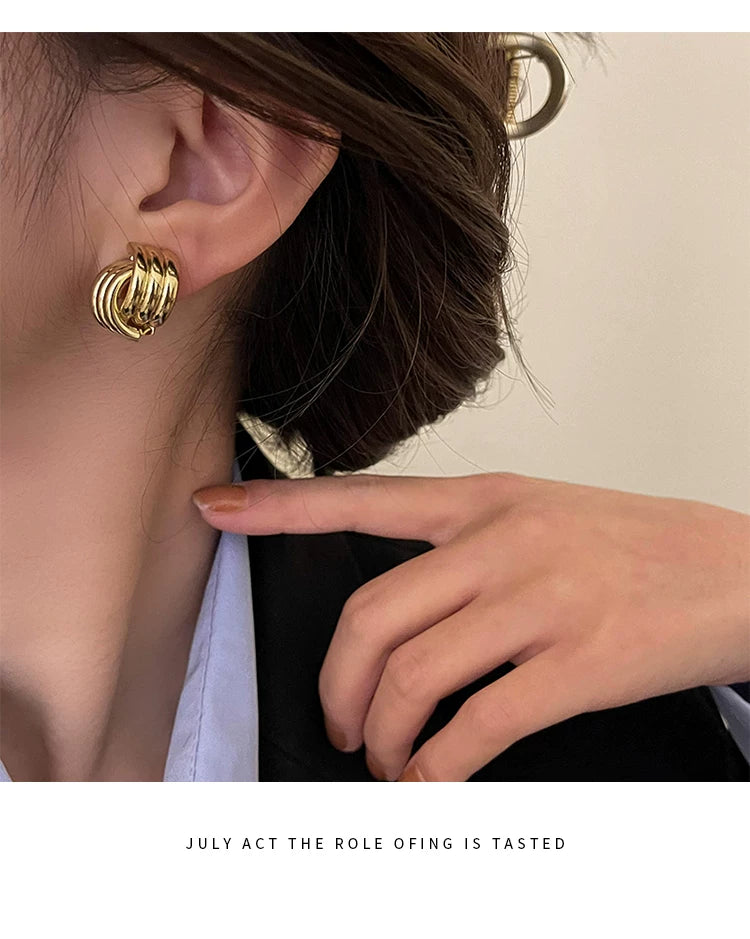 Elegant Exquisite Retro Two Tone  Gold Wind Leaf Sterling Stud Drop Earrings