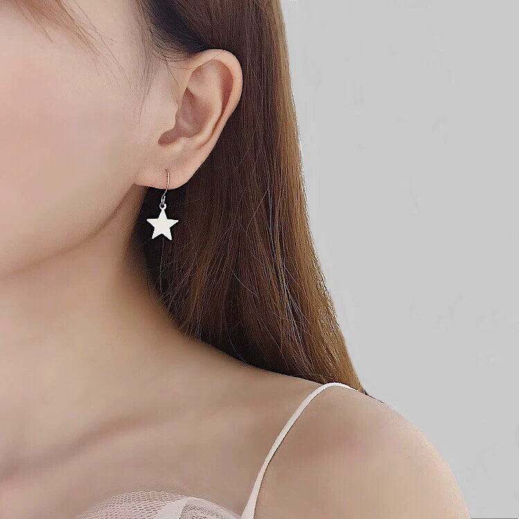 Exquisite Gold Silver Star Sterling Geometric Flake Pentagram Star Wire Hook Earrings