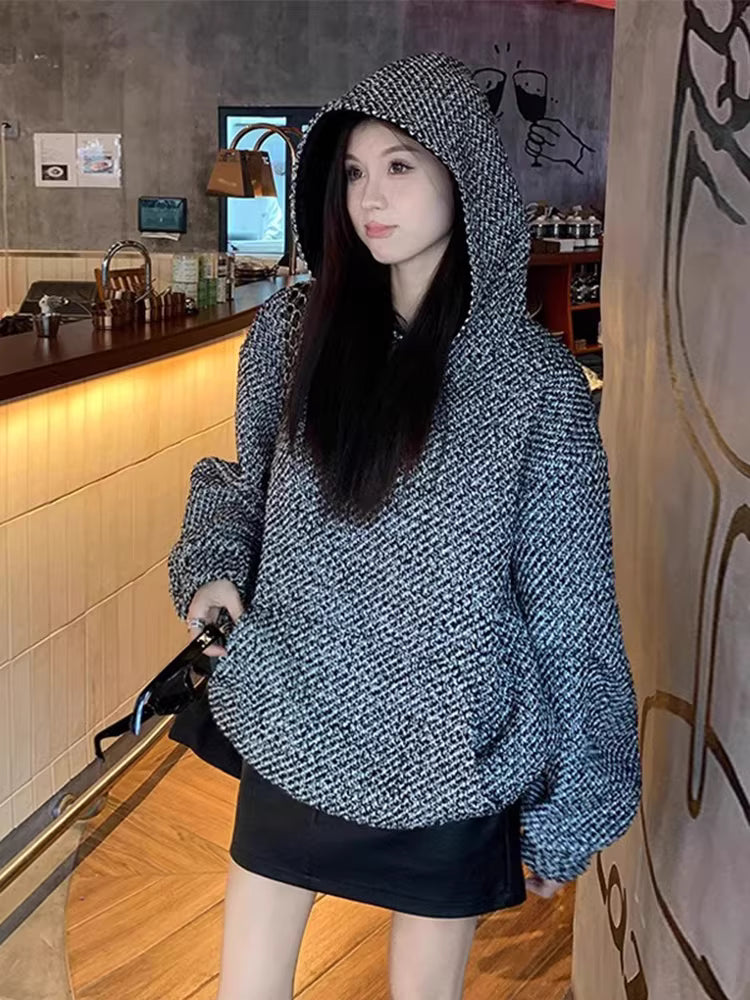 American Retro Woman Casual Streetwear Long Sleeve Loose Hoodies Pullovers