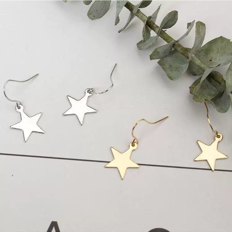 Exquisite Gold Silver Star Sterling Geometric Flake Pentagram Star Wire Hook Earrings