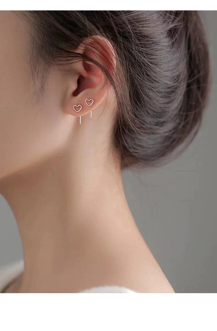 Simple Design Hollow Shape Of Heart 925 Sterling Silver Ear Studs Pair Earrings