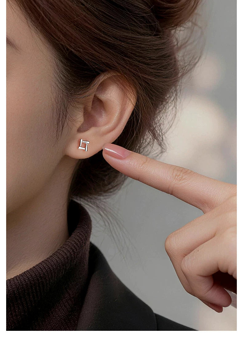 Elegant Retro Premium 925 Sterling Quadrilateral Rotating Stud Earrings