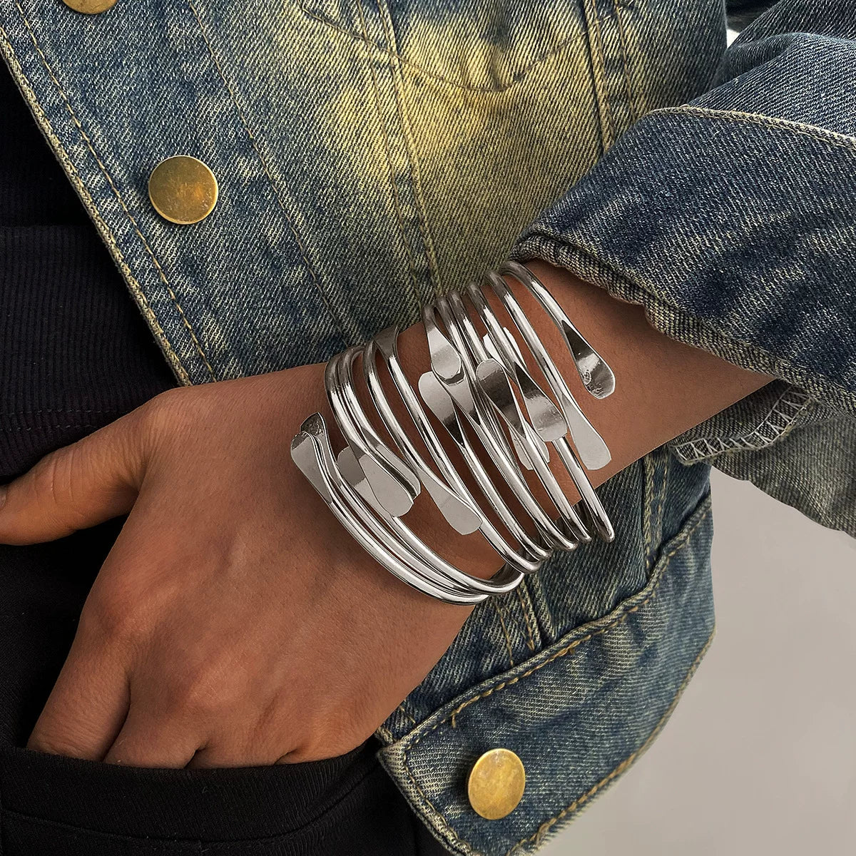 Handmade Adjustable Sterling Silver Twisted Solid Bangles Bracelet Set Of 8 Pcs