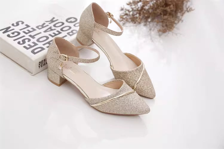 Korean Style Elegant Thick High Heel Pointed Shoes Sandals