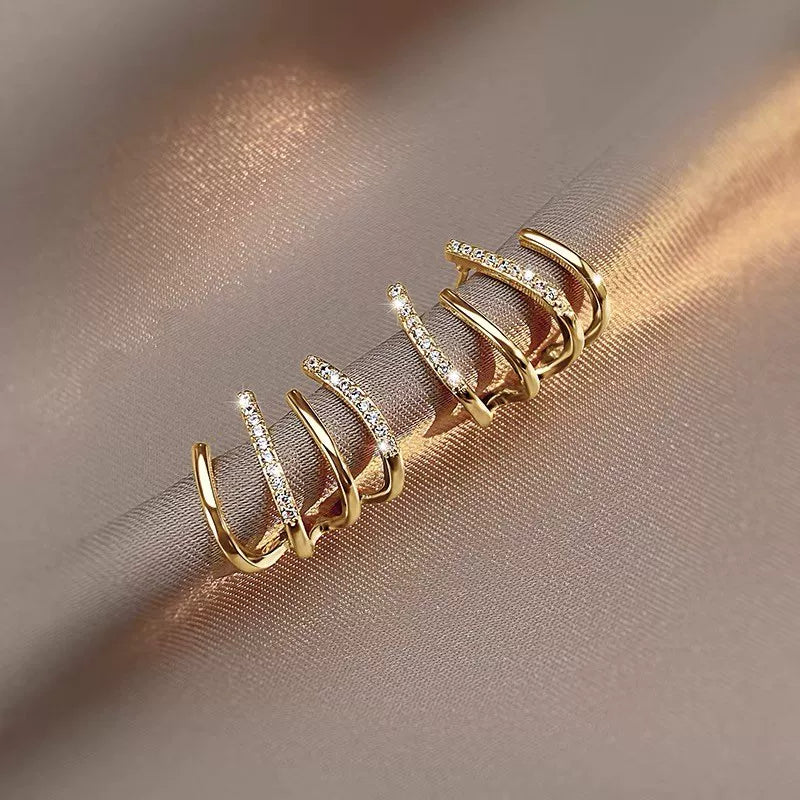 Elegant Korean Style Retro Double Hoop Rhinestone Claw 925 Sterling Stud Earrings