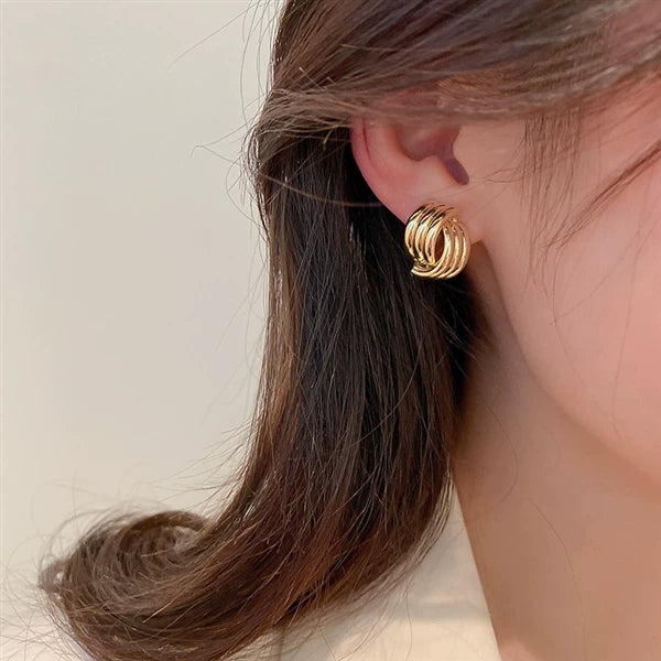 Elegant Exquisite Retro Two Tone  Gold Wind Leaf Sterling Stud Drop Earrings
