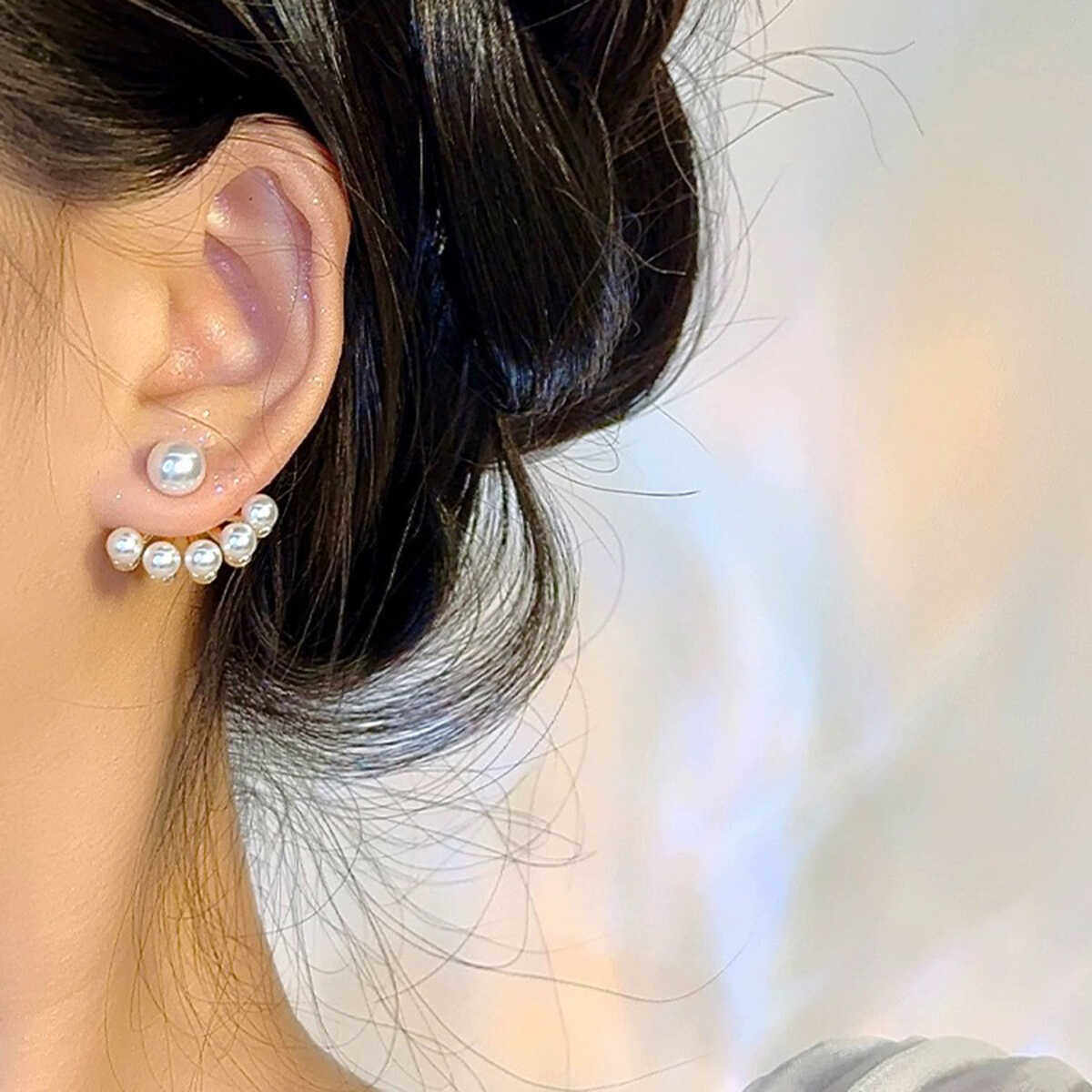 Elegant 925 Sterling Imitation Pearl Drop Shaped Stud Pin Earrings