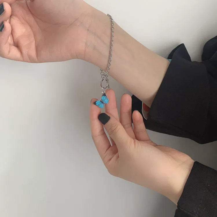 Elegant Exquisite Gradient Enamel Blue Butterfly OT Link Buckle Chain Bracelet