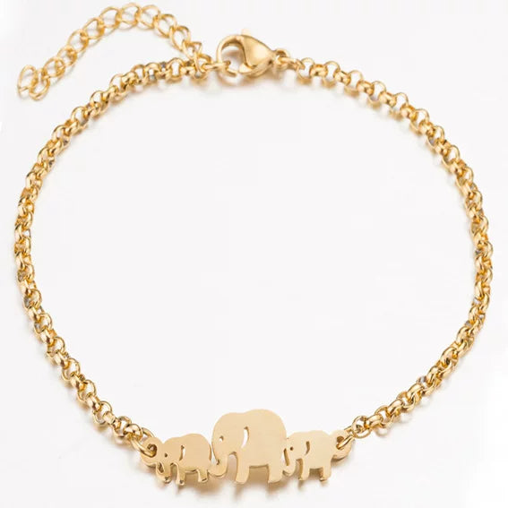 Gold Titanium S Steel / Rose Gold Moon Star Elephant Adjustable Charm Chain Cuff Bracelet