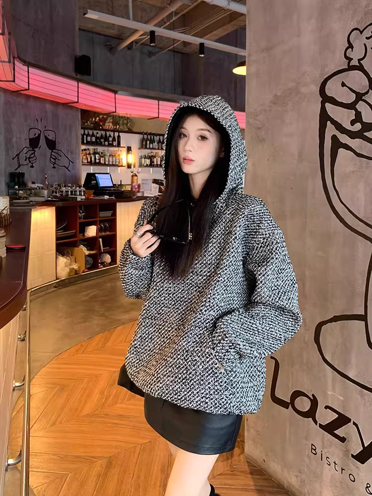 American Retro Woman Casual Streetwear Long Sleeve Loose Hoodies Pullovers