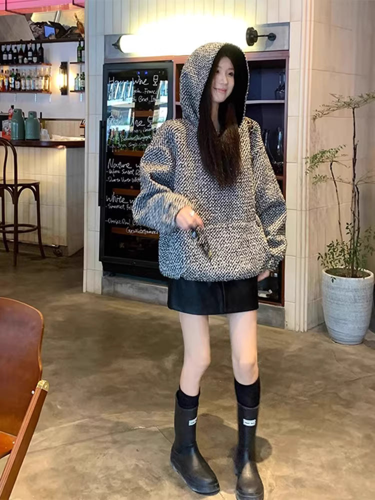 American Retro Woman Casual Streetwear Long Sleeve Loose Hoodies Pullovers