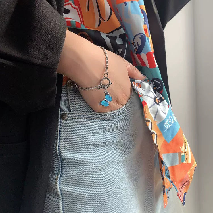 Elegant Exquisite Gradient Enamel Blue Butterfly OT Link Buckle Chain Bracelet