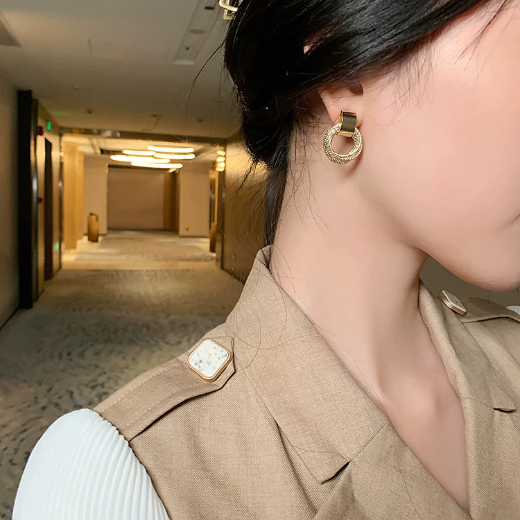 Elegant Exquisite Retro Two Tone  Gold Wind Leaf Sterling Stud Drop Earrings