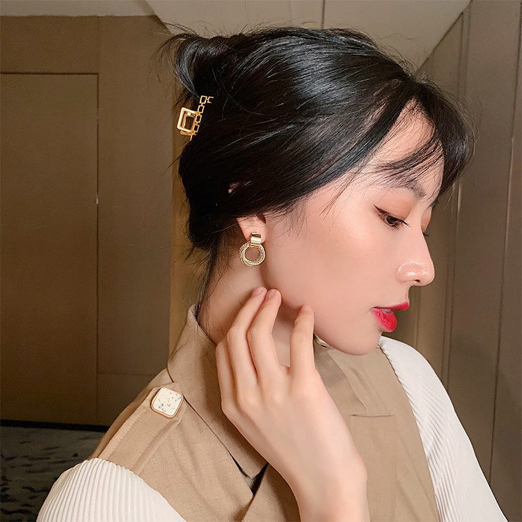 Elegant Exquisite Retro Two Tone  Gold Wind Leaf Sterling Stud Drop Earrings