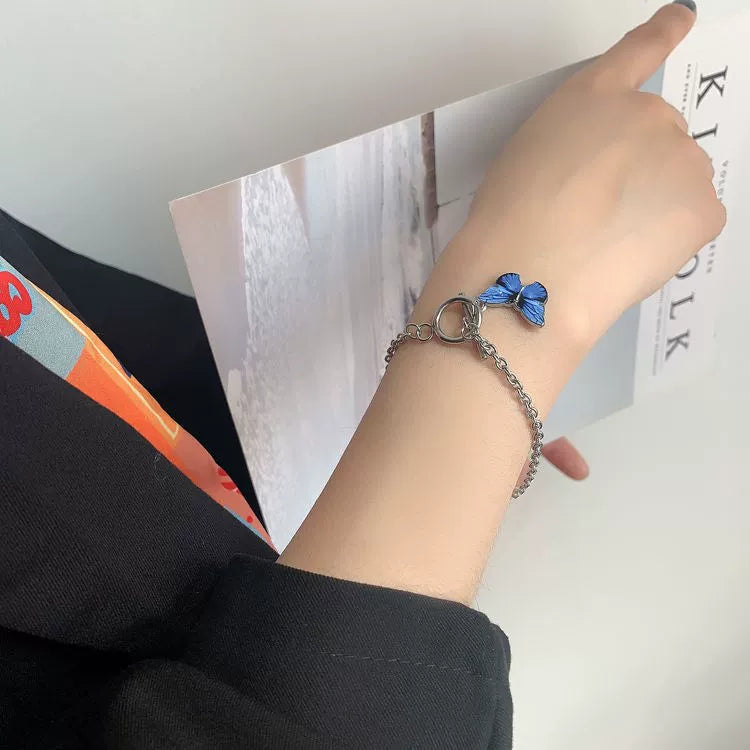 Elegant Exquisite Gradient Enamel Blue Butterfly OT Link Buckle Chain Bracelet
